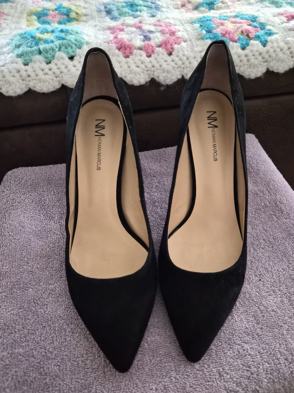Neiman Marcus Black Suede Pointed Pumps